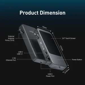 GL.iNet GL-E5800 (Mudi 7) 5G NR Tri-band Wi-Fi 7 Travel Router Speeds up to 4.67 Gbps Built-in ESIM, Dual SIM, 2.5G Ethernet Por - Thumbnail Image 2