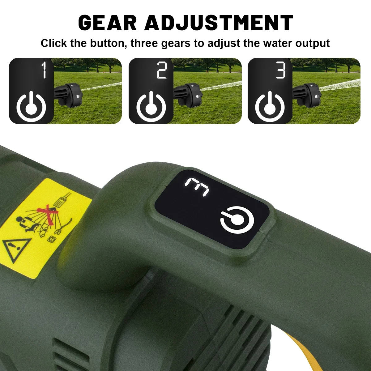 200Bar 3 Gears Digital Display Brushless Electric High Pressure Washer Car Washing Gun Garden Water Gun for Makita 18V Battery - Image 2