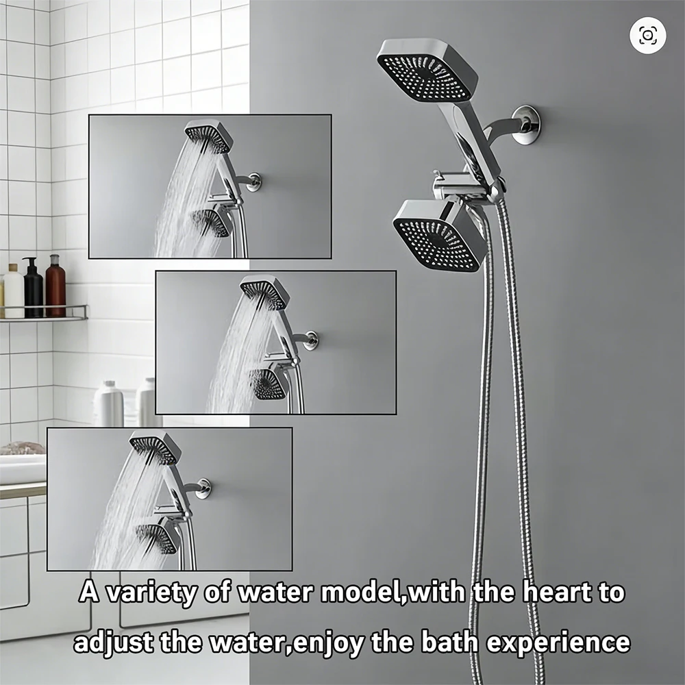 A High-Flow Large Nozzle and Handheld Shower Head，Two-In-One Shower Set,Shower Long Hose and T-Shaped Valve-Durable Abs Material,Wall-Mounted, Square Design,Suitable for Bathroom UpgradesThree-Way Water Distributor Bathroom - Image 3