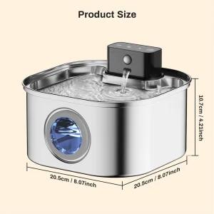 Wireless Stainless Steel Pet Water Fountain, 3.2L Automatic Motion Sensor - Thumbnail Image 2