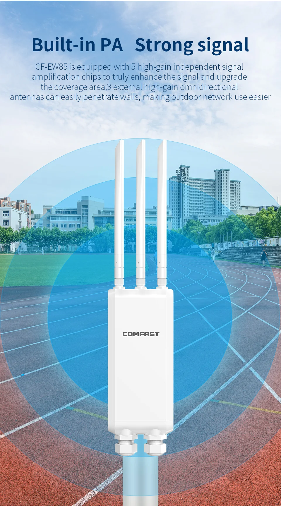 Comfast 1300Mbps Outdoor Access Point 2.4G&5.8GHz Gigabit AP Long Range Repeater High Power 3*5dBi WiFi Antenna Street Router - Image 4