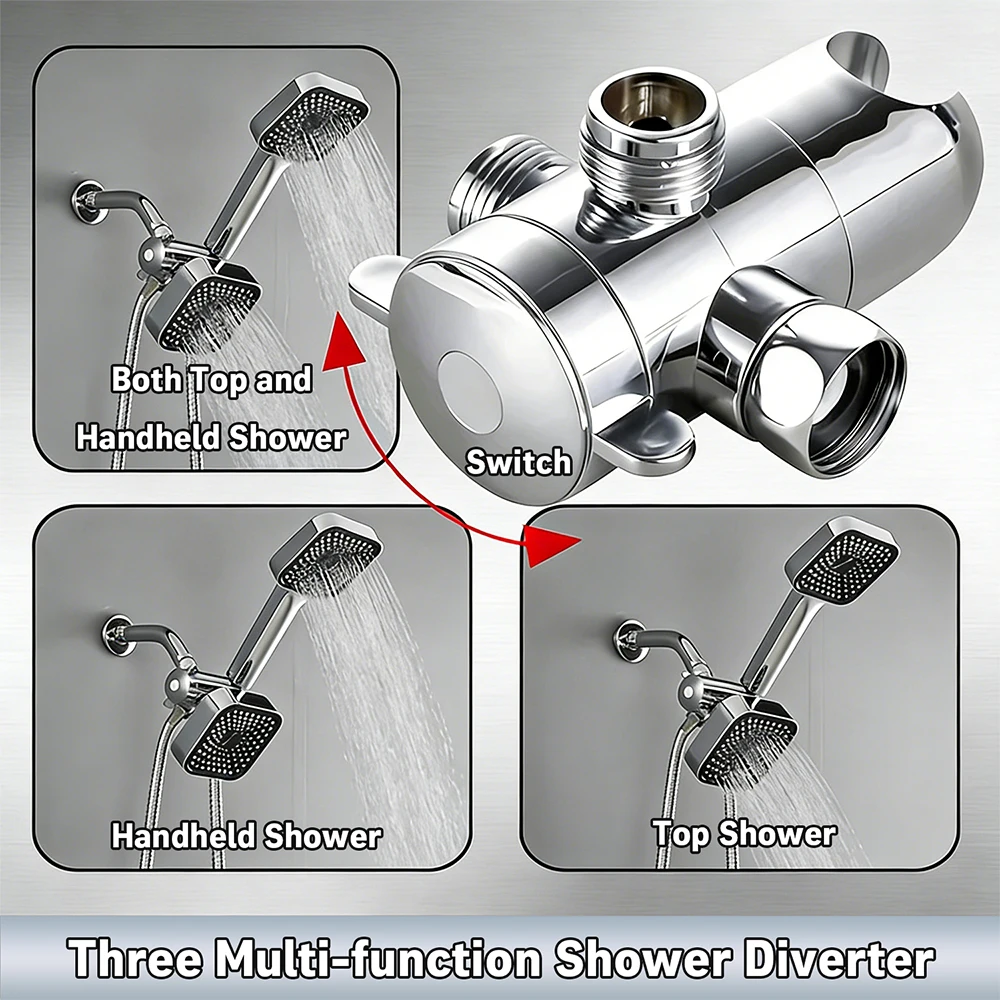 A High-Flow Large Nozzle and Handheld Shower Head，Two-In-One Shower Set,Shower Long Hose and T-Shaped Valve-Durable Abs Material,Wall-Mounted, Square Design,Suitable for Bathroom UpgradesThree-Way Water Distributor Bathroom - Image 5