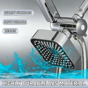 A High-Flow Large Nozzle and Handheld Shower Head，Two-In-One Shower Set,Shower Long Hose and T-Shaped Valve-Durable Abs Material,Wall-Mounted, Square Design,Suitable for Bathroom UpgradesThree-Way Water Distributor Bathroom - Thumbnail Image 4