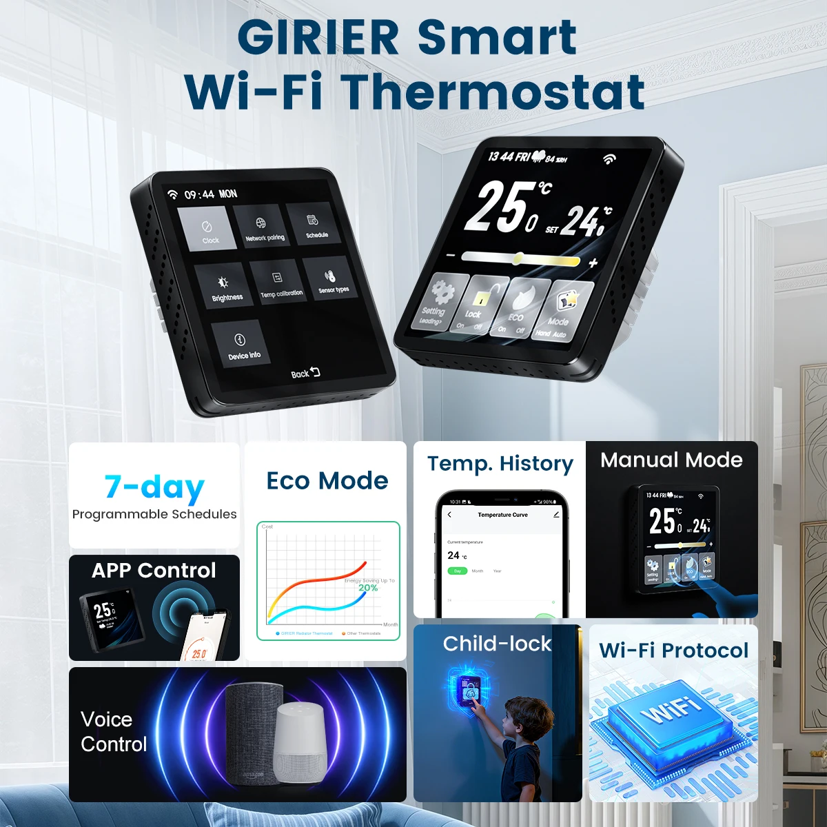 GIRIER Tuya WiFi Thermostat TFT Screen Smart Temperature Controller - Image 2