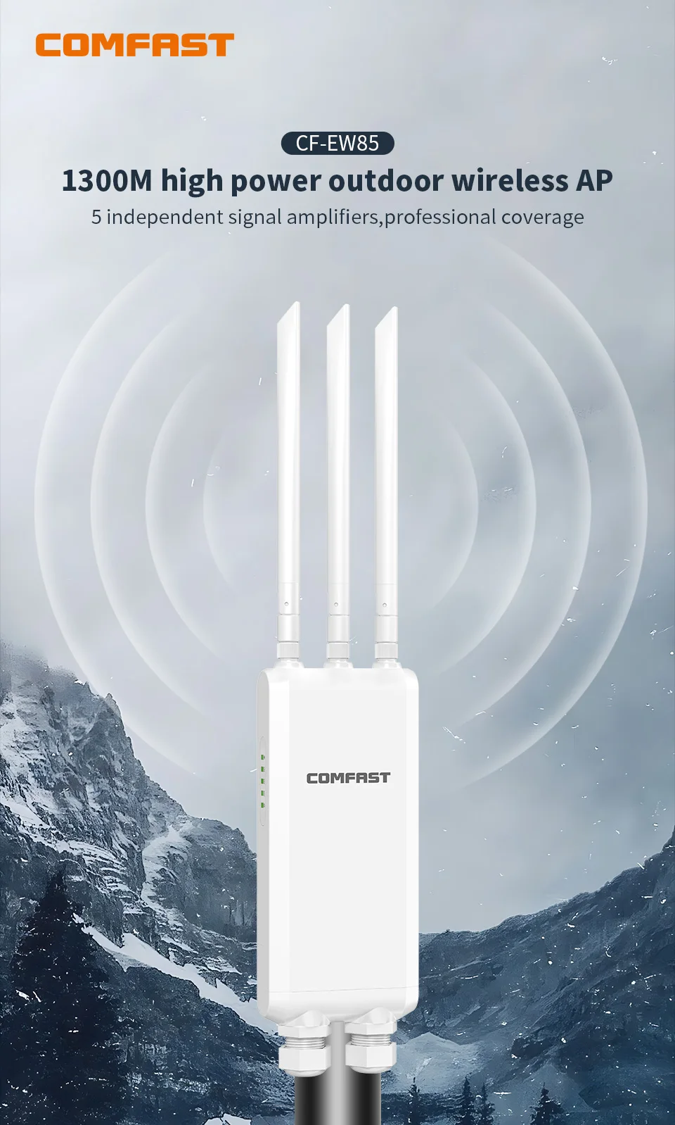 Comfast 1300Mbps Outdoor Access Point 2.4G&5.8GHz Gigabit AP Long Range Repeater High Power 3*5dBi WiFi Antenna Street Router - Image 2