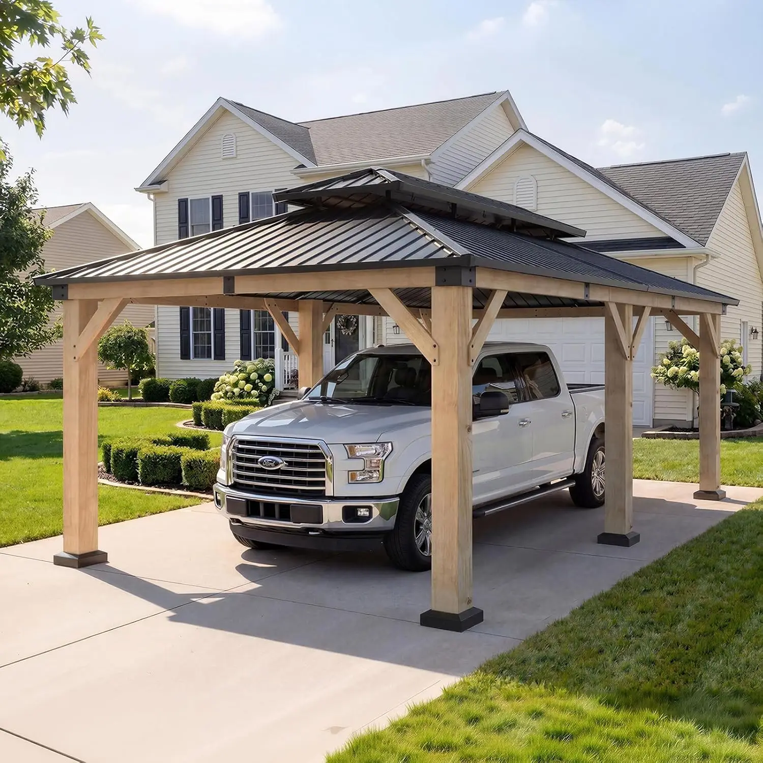 12x20 FT Heavy Duty Cedar Wood Carport, Custom - Image 1