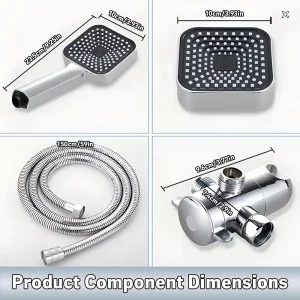 A High-Flow Large Nozzle and Handheld Shower Head，Two-In-One Shower Set,Shower Long Hose and T-Shaped Valve-Durable Abs Material,Wall-Mounted, Square Design,Suitable for Bathroom UpgradesThree-Way Water Distributor Bathroom - Thumbnail Image 6