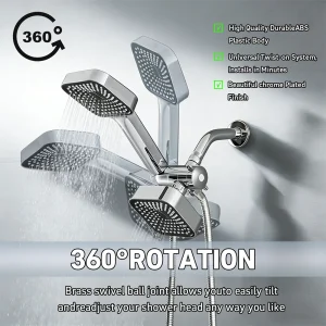 A High-Flow Large Nozzle and Handheld Shower Head，Two-In-One Shower Set,Shower Long Hose and T-Shaped Valve-Durable Abs Material,Wall-Mounted, Square Design,Suitable for Bathroom UpgradesThree-Way Water Distributor Bathroom - Thumbnail Image 2